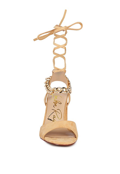 Metal Chain Lace Up Sandals