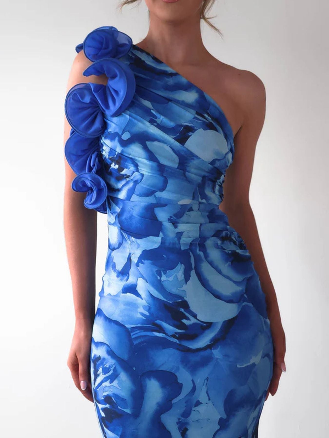 Floral Print One-Shoulder Dress