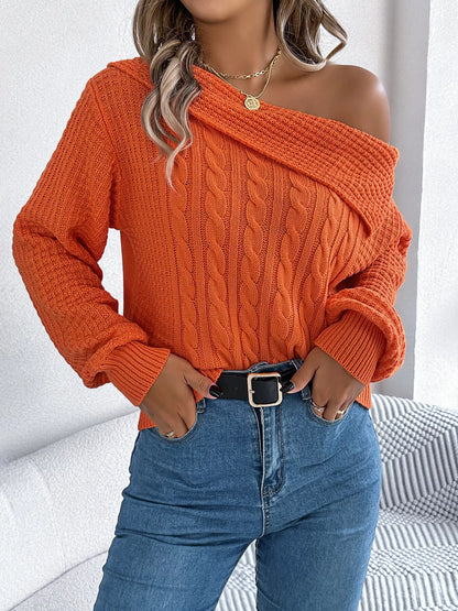 One-shoulder cable knit sweater, view 16