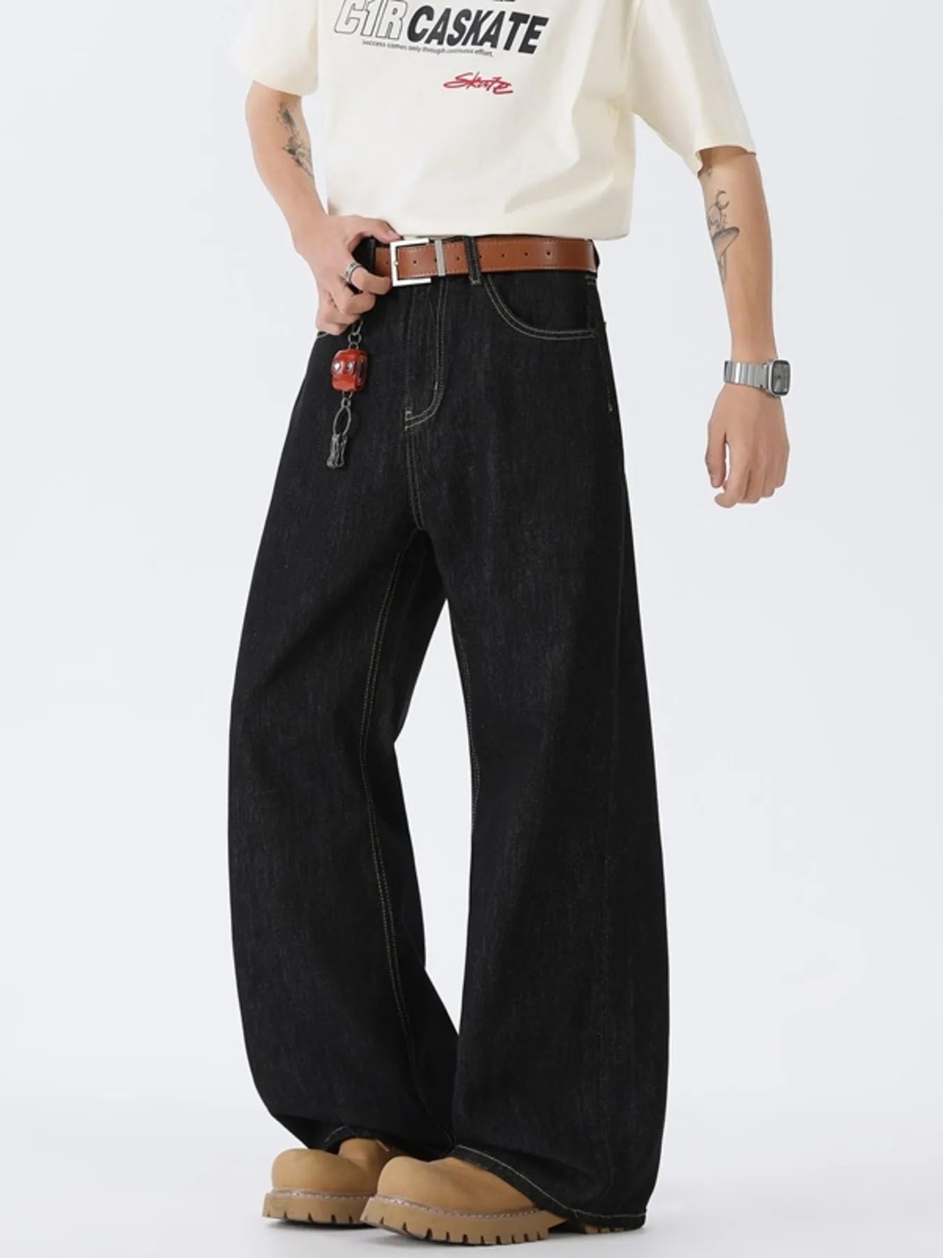 Men's Full Size Wide Leg Wash Jeans