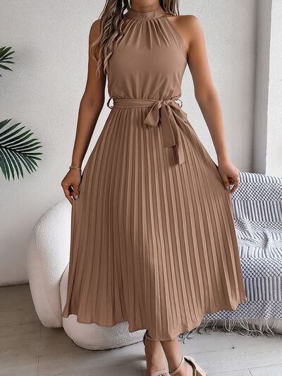 Tie Waist Pleated Dress