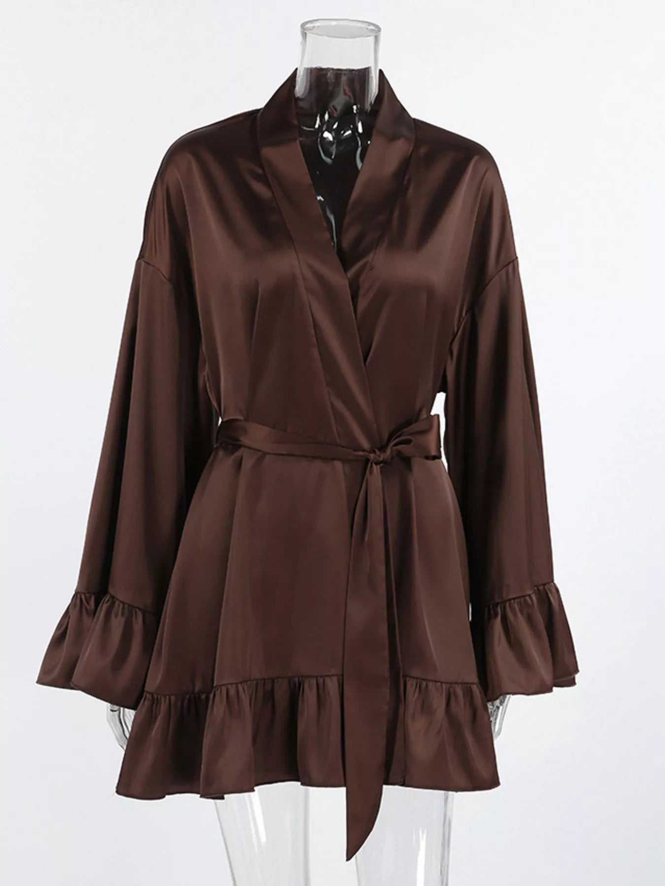 Satin Ruffle-Trim Lounge Nightgown Robe