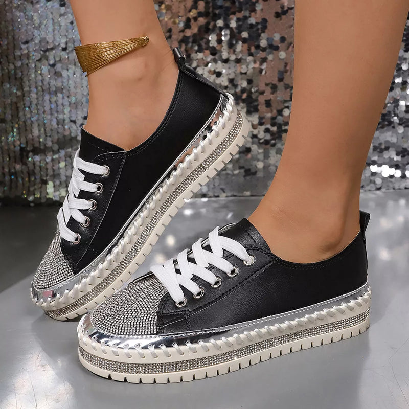 Rhinestone round toe sneakers