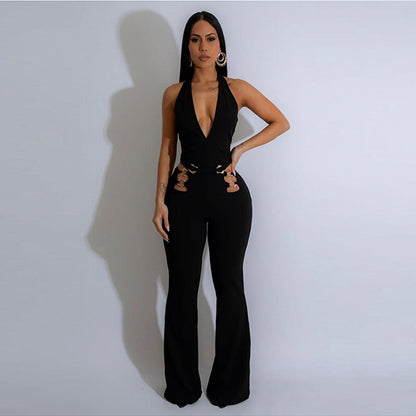 Deep V Hollow One-Piece Pants