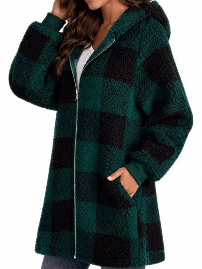 Plaid sherpa hooded zip-up jacket, view 10