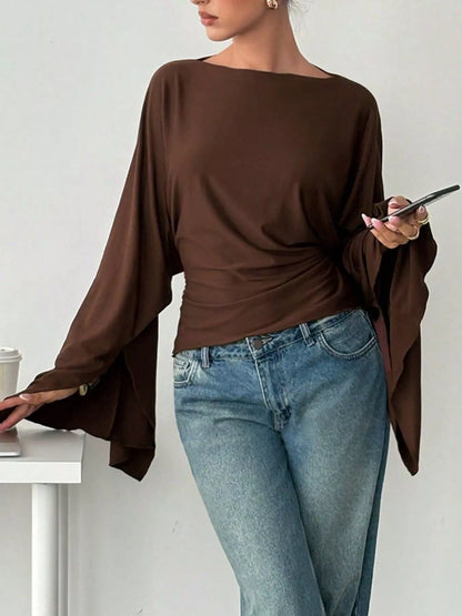 Batwing sleeve boat neck top, view 2