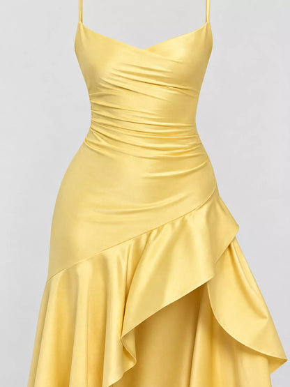 Backless High-Low Ruffle Hem Evening Dress with Side Slit