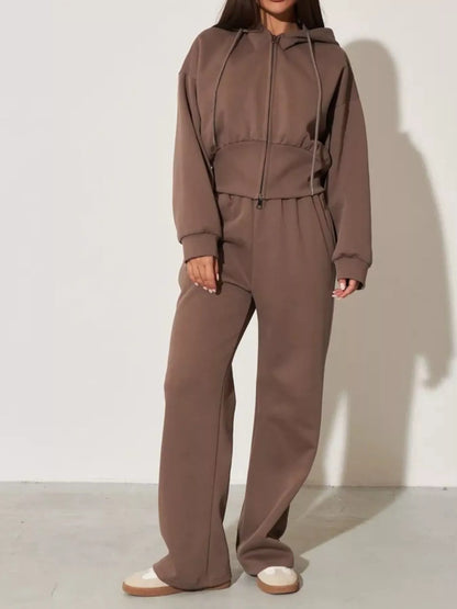 Zip-Up Hoodie & Wide-Leg Sweatpants Set