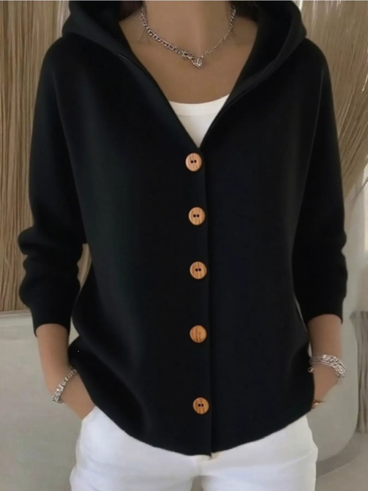 Women's Hooded Button-Front Knit Cardigan, S to 5XL