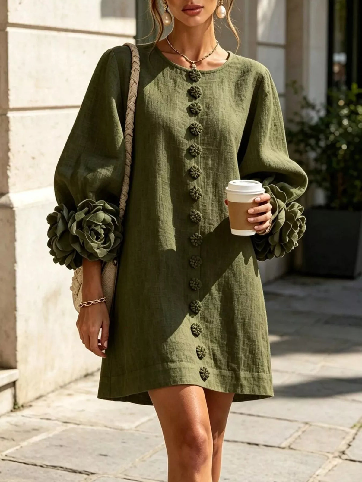 3D floral sleeve dress, view 6
