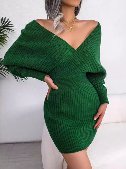 Surplice Long Sleeve Sweater Dress