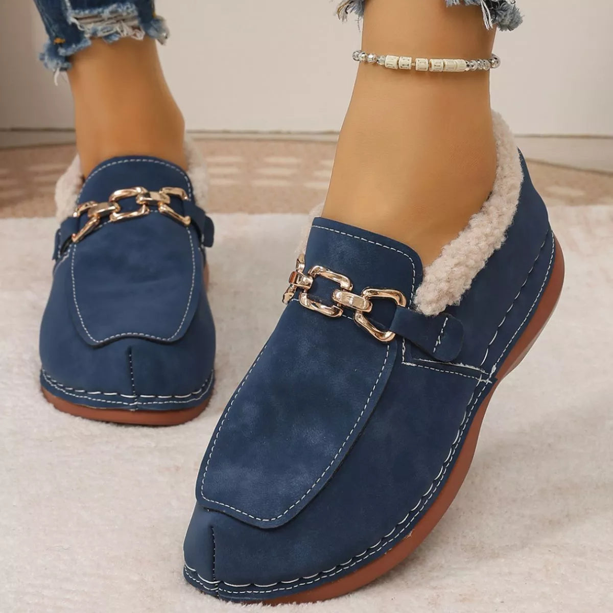 Chain detail winter slip-on flats, view 5
