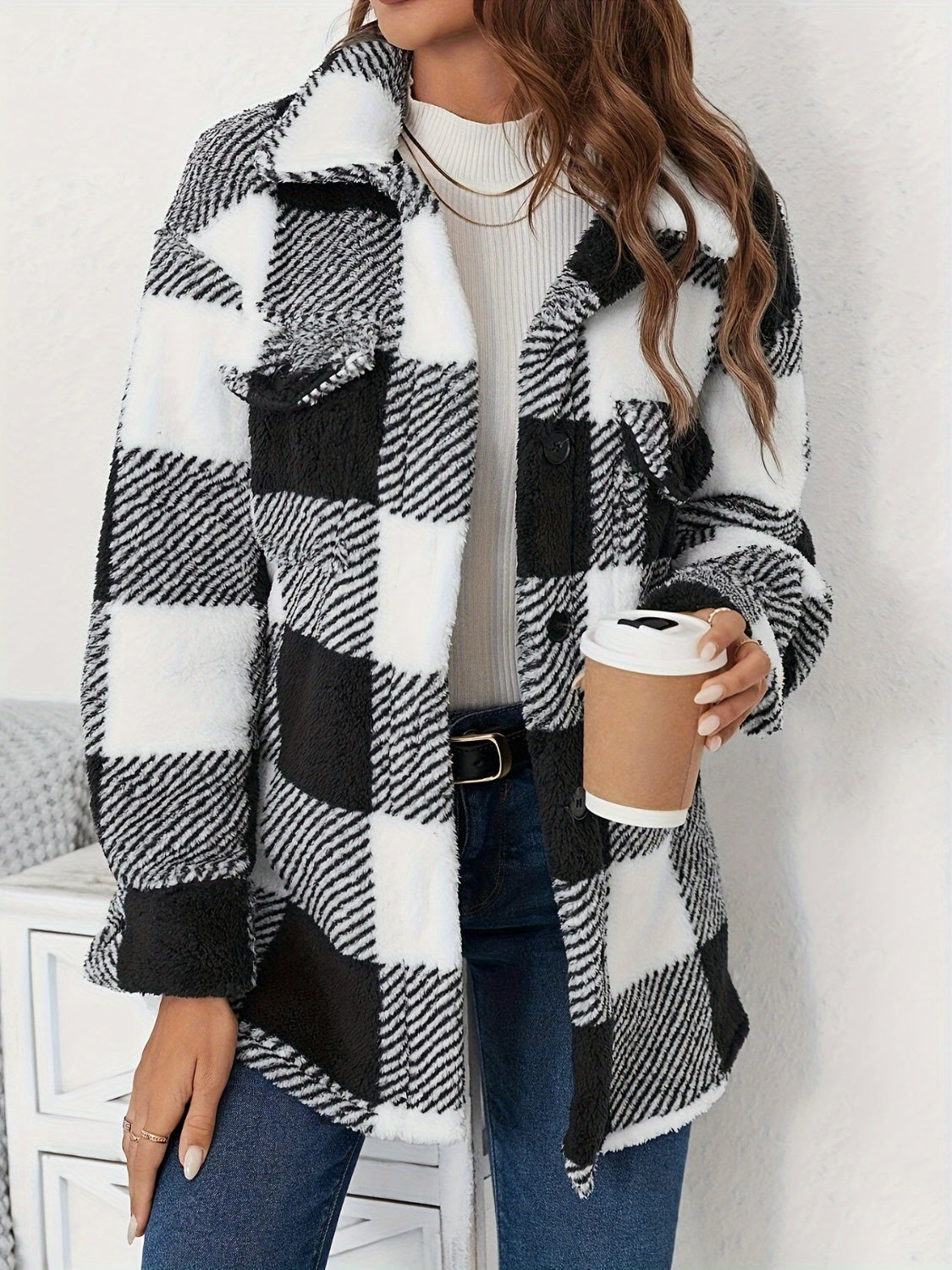 Button Up Long Sleeve Fuzzy Outerwear