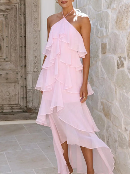Layered Ruffled Halter Neck Dress