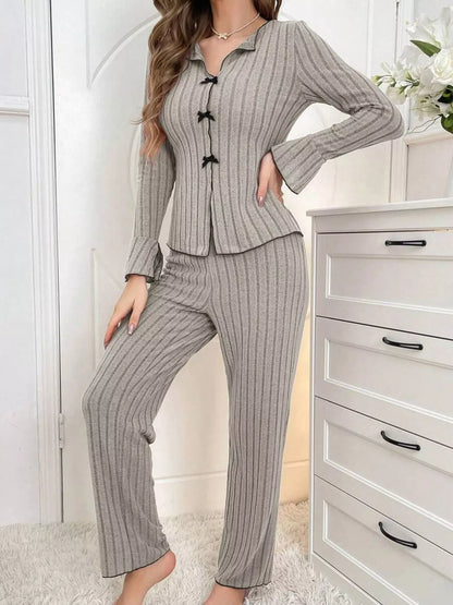 Contrast Bow Detail Top and Pants Lounge Set