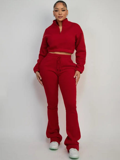 Velvet sweatshirt with micro flared pants set
