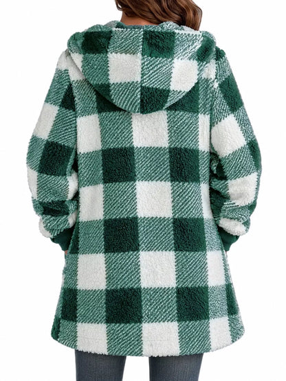Plaid sherpa hooded zip-up jacket, view 20