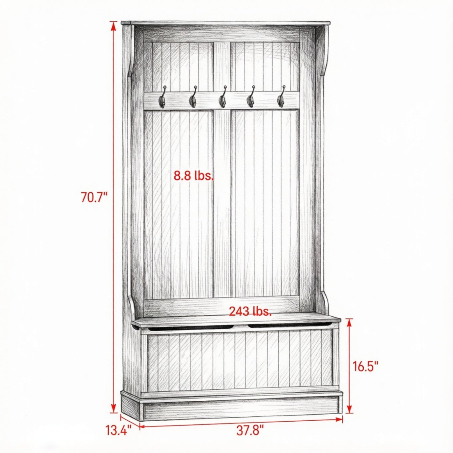 Black 3-In-1 Entryway Bench Coat Rack