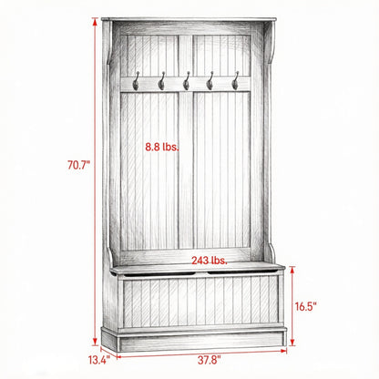 Black 3-In-1 Entryway Bench Coat Rack