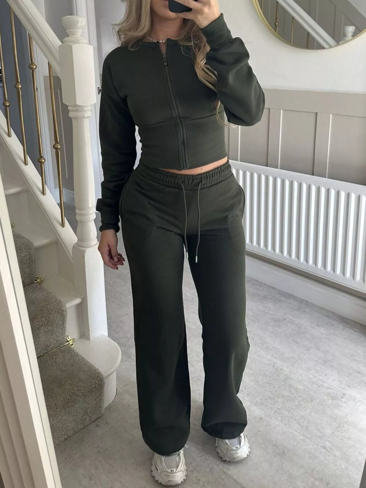 Zip-Up Crop Hoodie and High-Waisted Pants Set