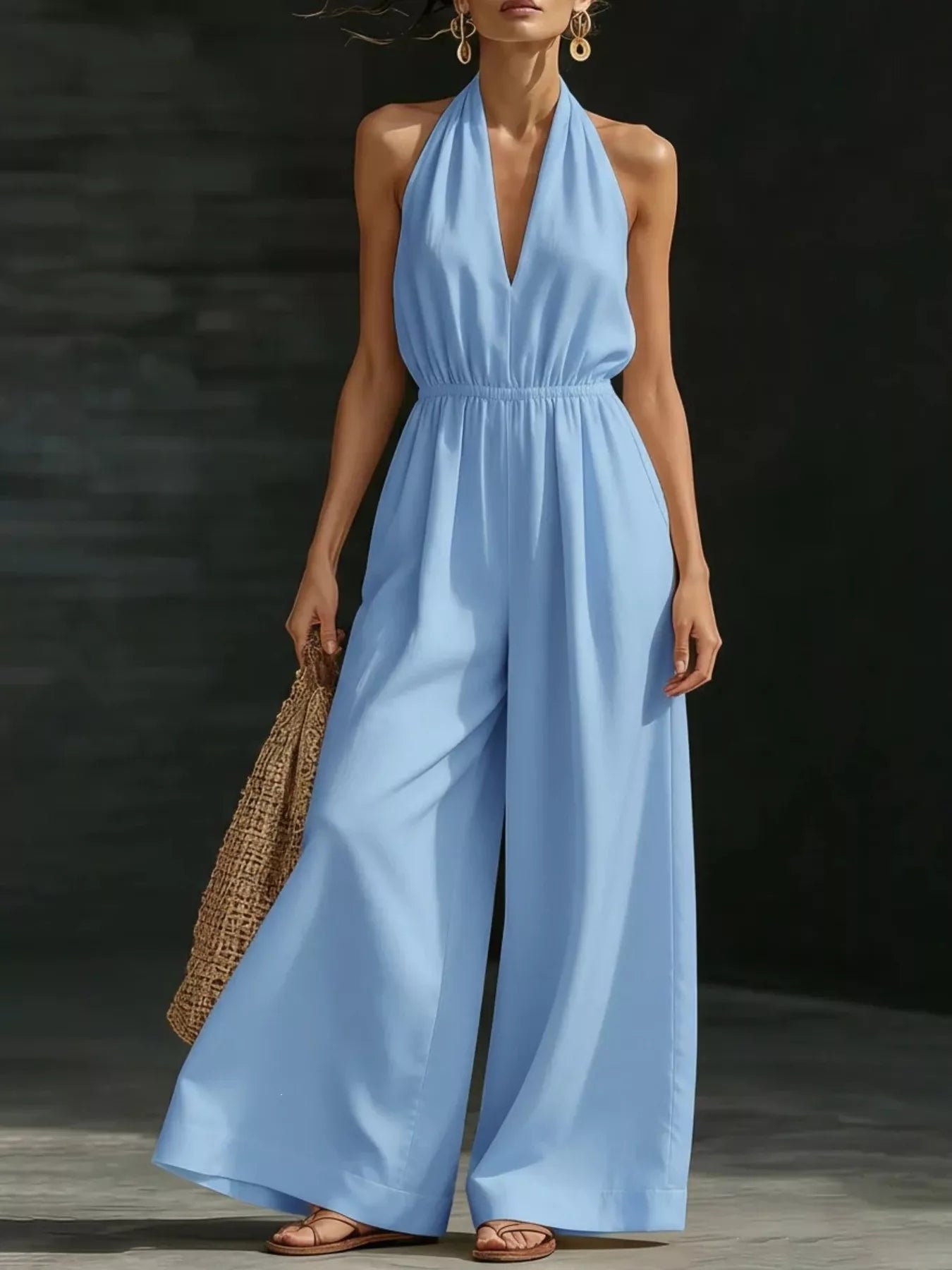 Full Size Halter Neck Wide-Leg Jumpsuit Plus Size