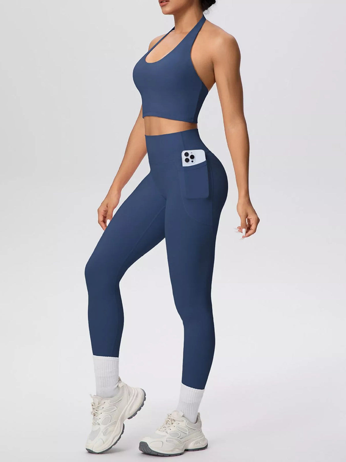 Halter Neck Crop Top & High-Waisted Leggings Set