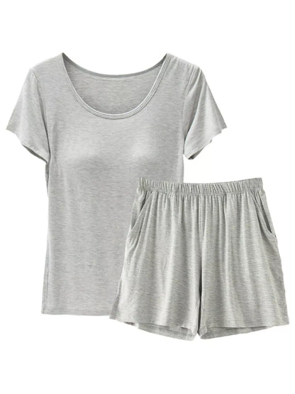 Plus Size Padded Modal Short Sleeve T-Shirt and Shorts Set