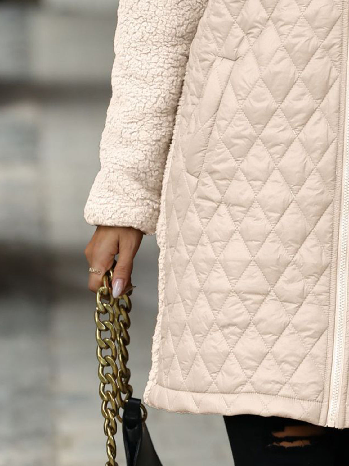 Textured Long Sleeve Hooded Coat