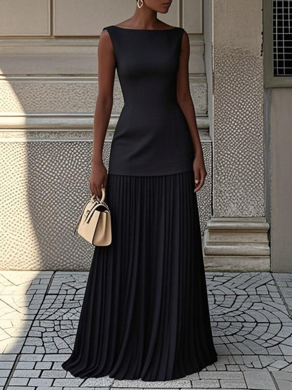 Full Size Sleeveless Top and Pleated Maxi Skirt Set Plus Size