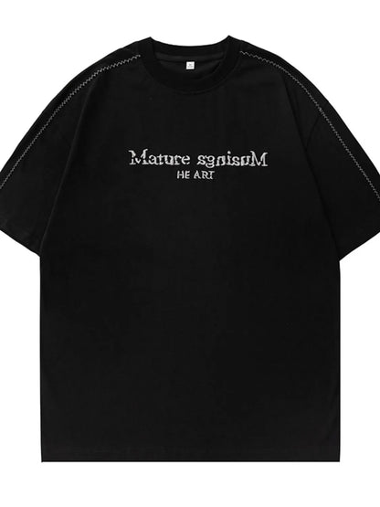 Letter Round Neck Half Sleeve T-Shirt