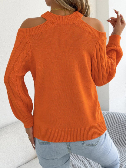 Cold Shoulder Cable Knit Sweater