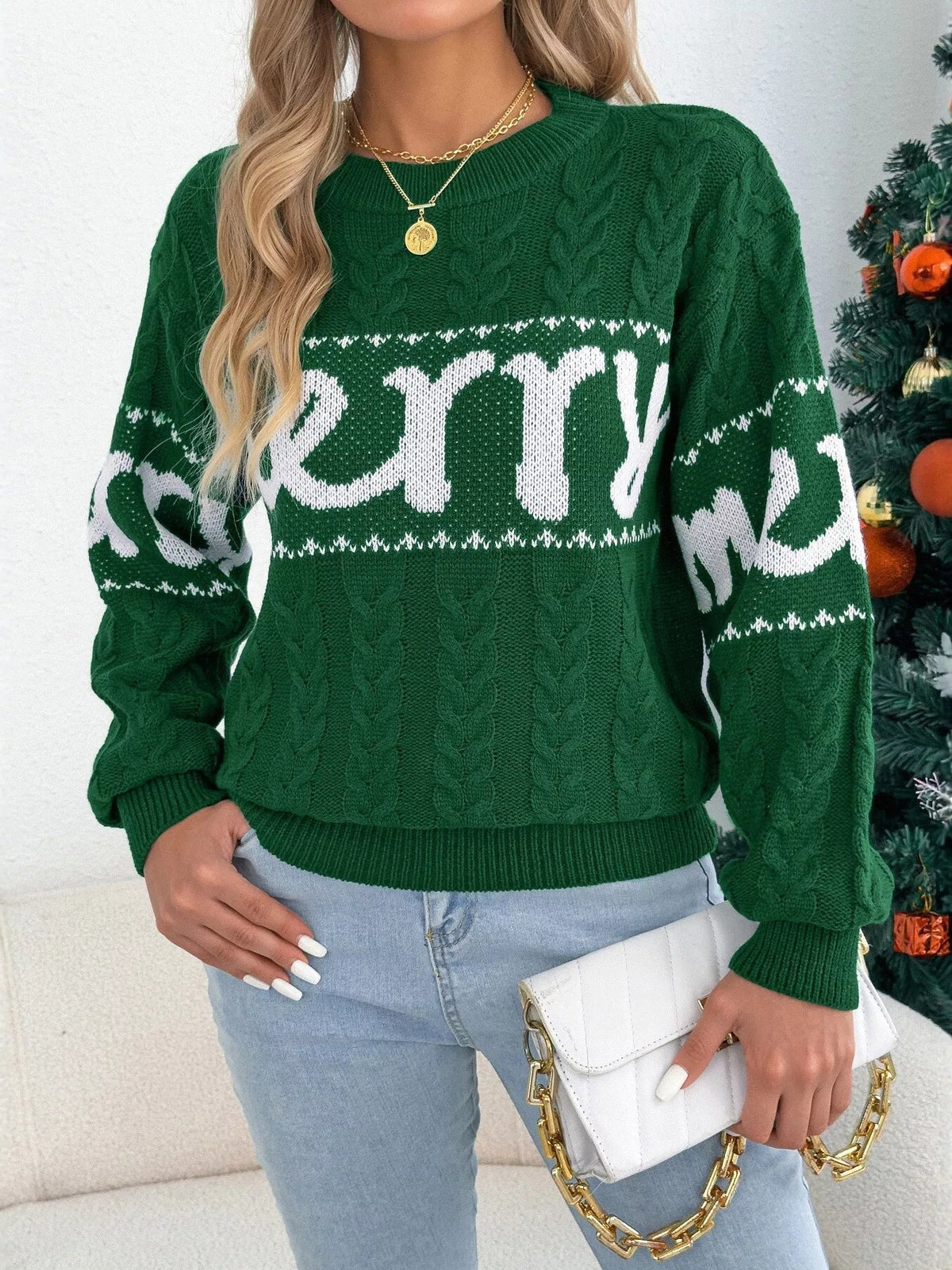 Merry cable knit sweater in Green