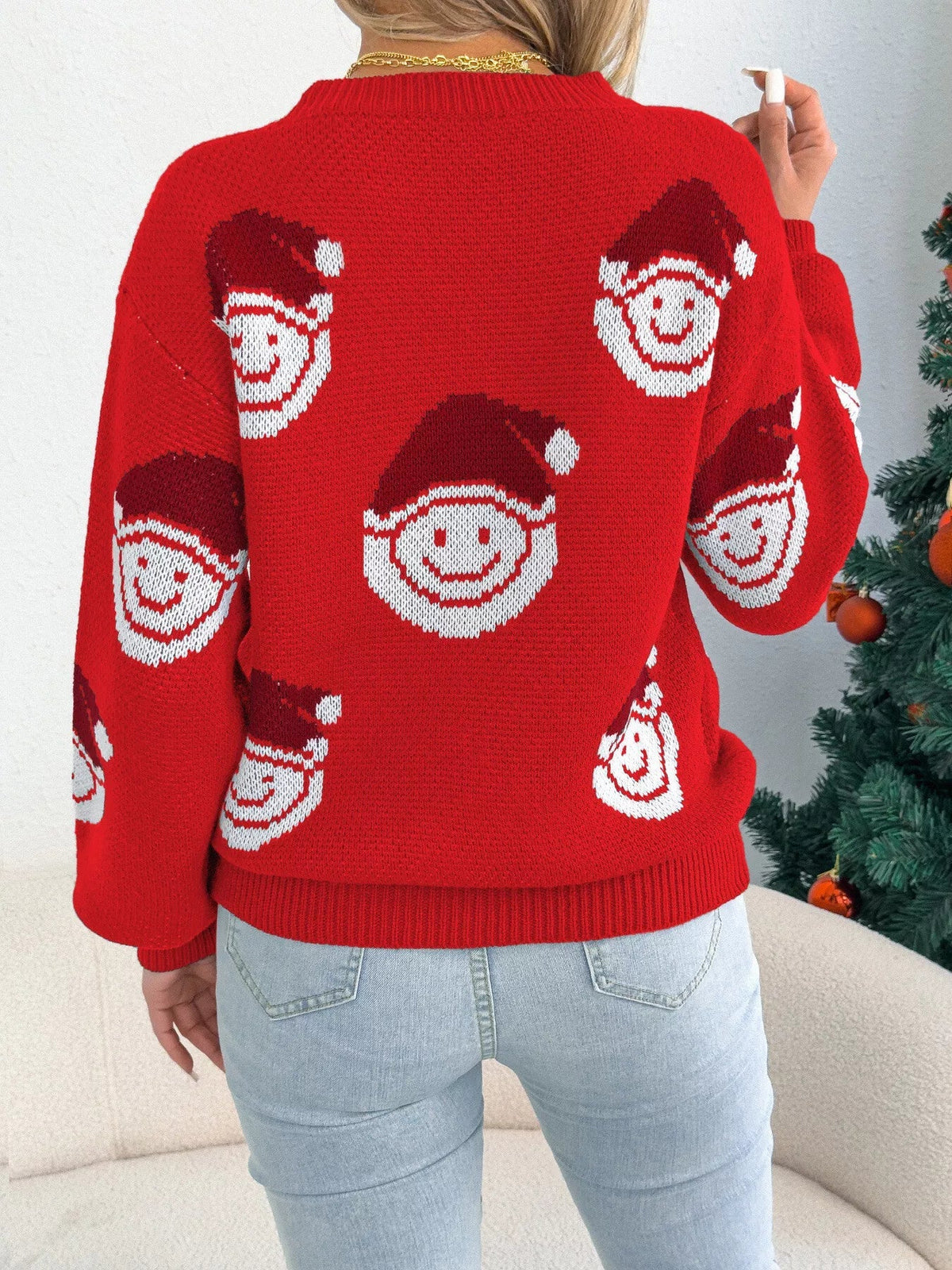 Santa smiley face Christmas sweater, view 9