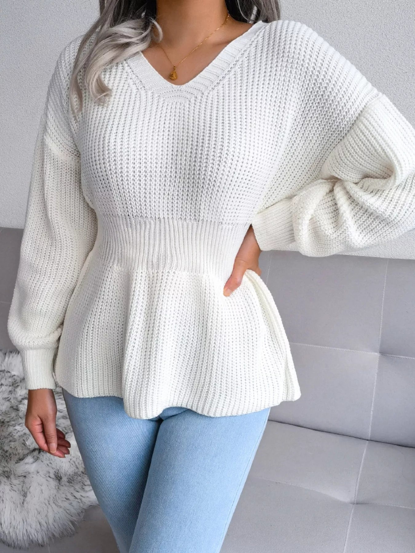 V-Neck Dropped Shoulder Sweater