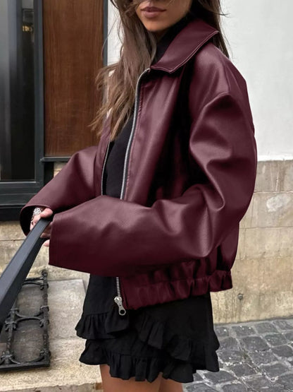 Faux Leather Zip Up Jacket