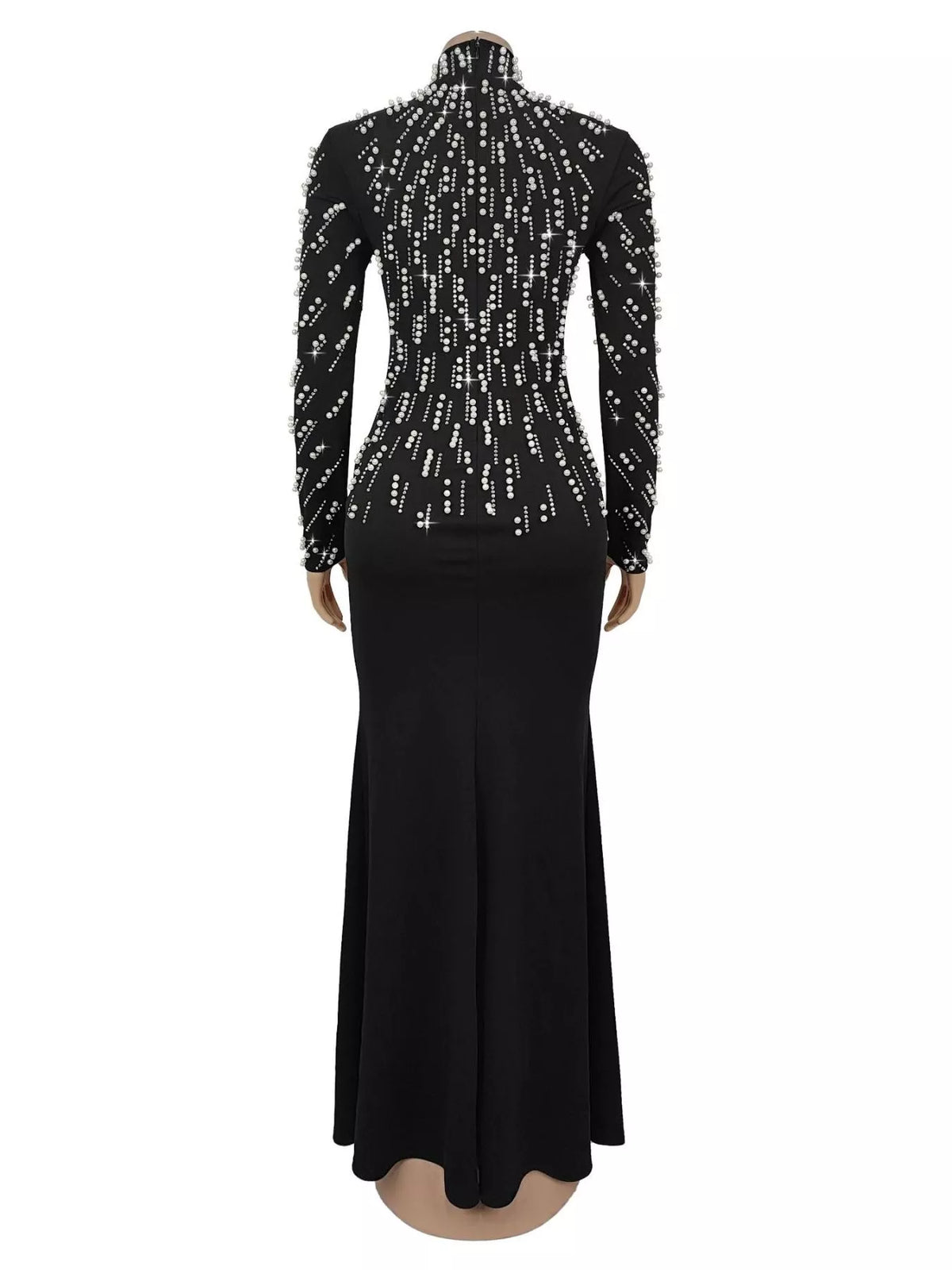 Pearl Detail Mock Neck Maxi Dress