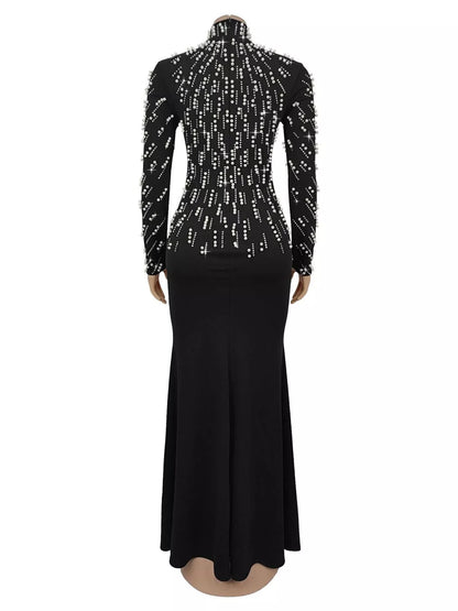 Pearl Detail Mock Neck Maxi Dress