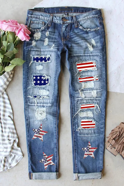 US Flag Mid-Rise Straight Jeans