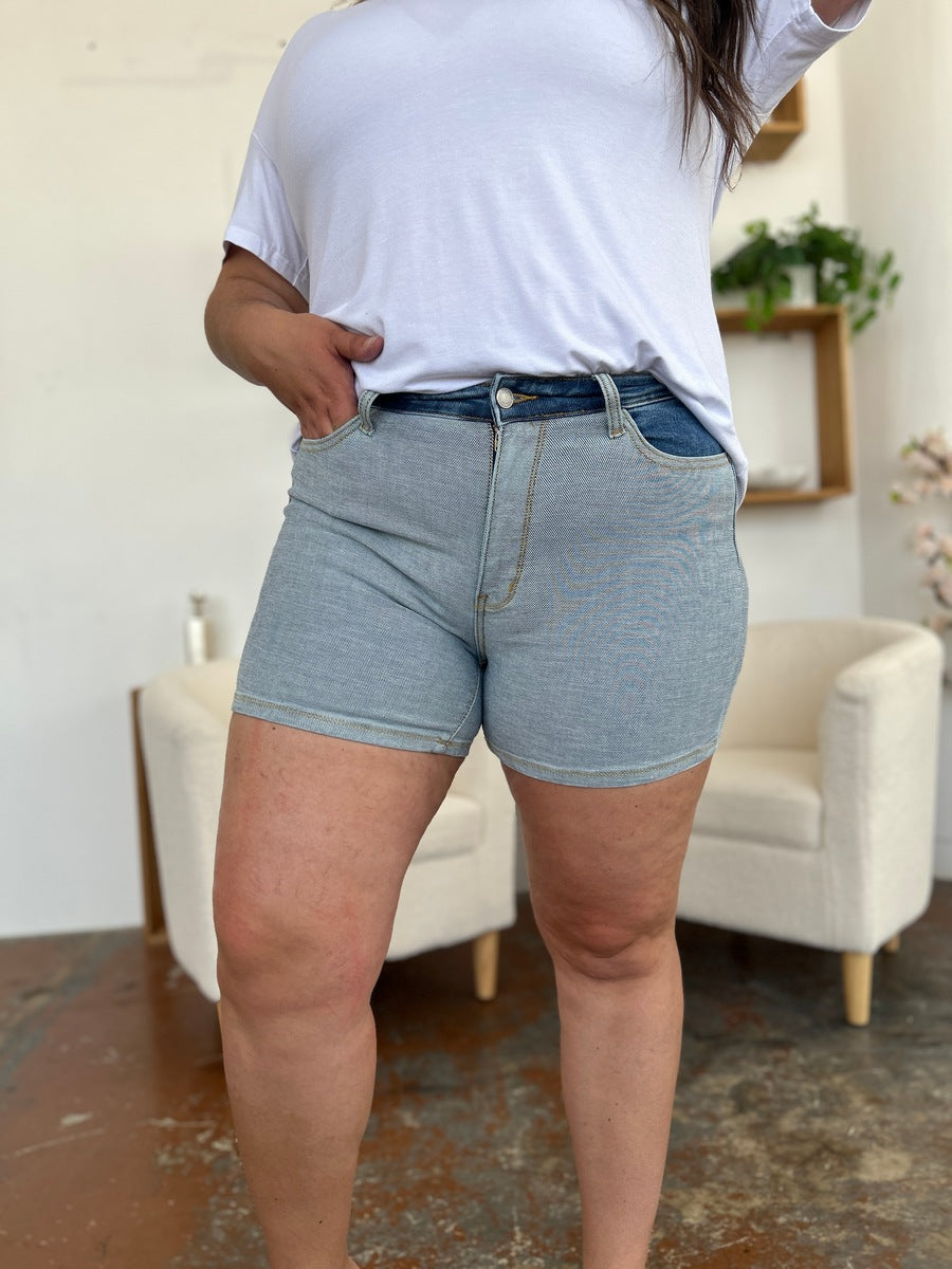 Color Block Denim Shorts