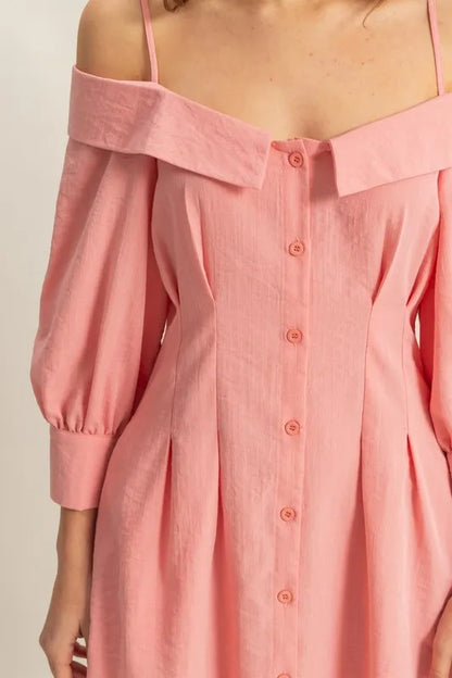 Button Down Spaghetti Mini Dress - MONLANE