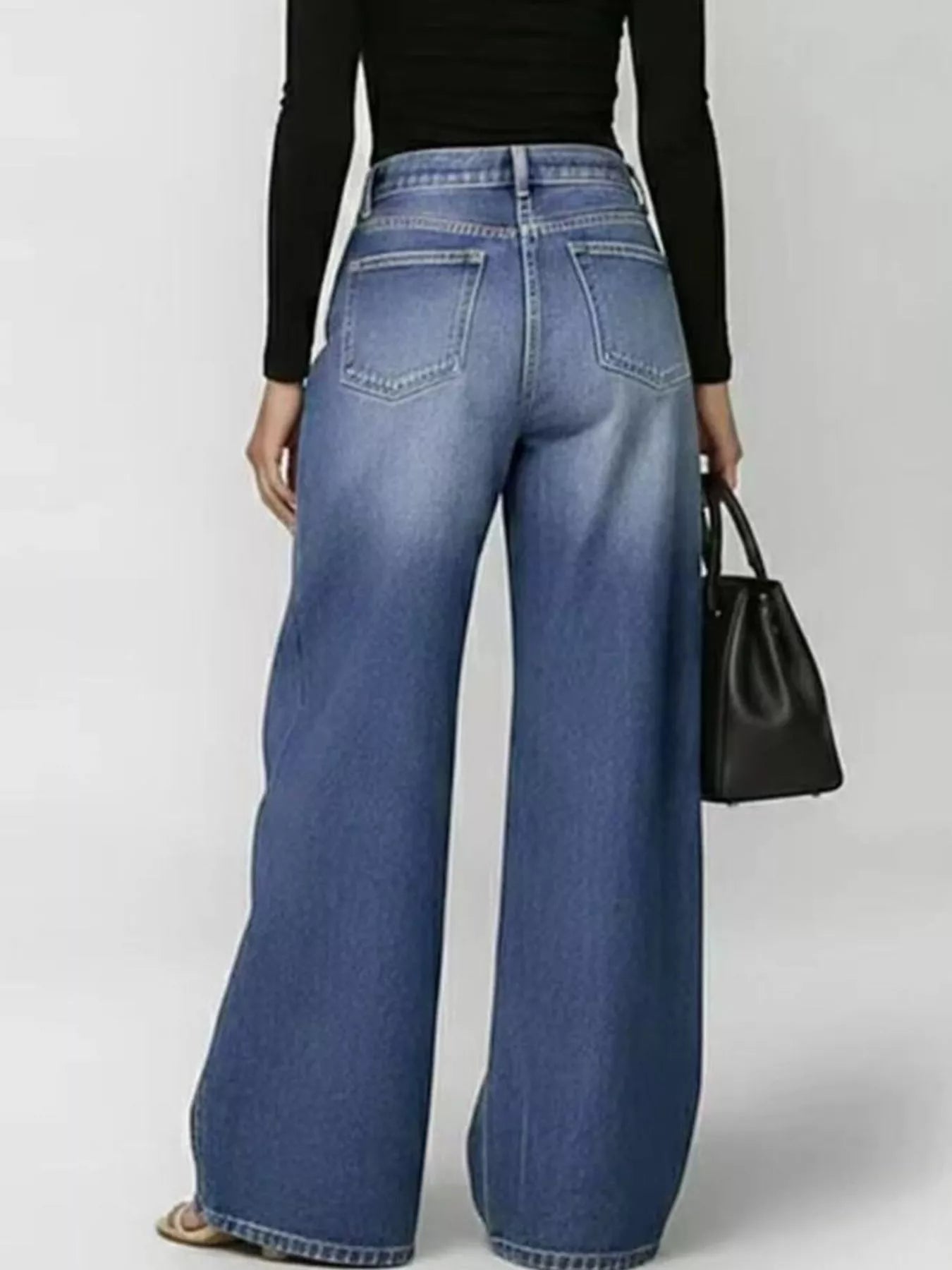 Wide Leg Jeans with Eyelet Details