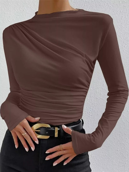 Plus Size Ruched Long Sleeve Slim-Fit Tee, 7 Colors