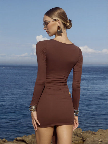 Round-neck tie-up cut-out bodycon skirt