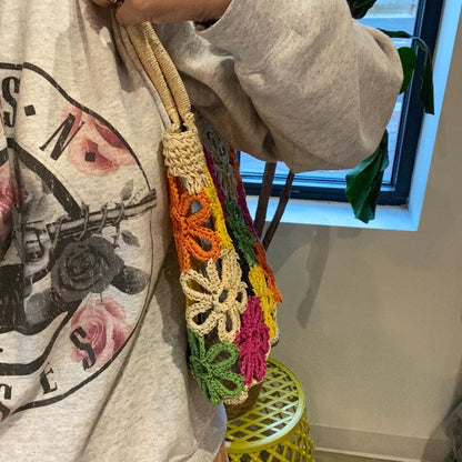 Flower power straw tote, view 3