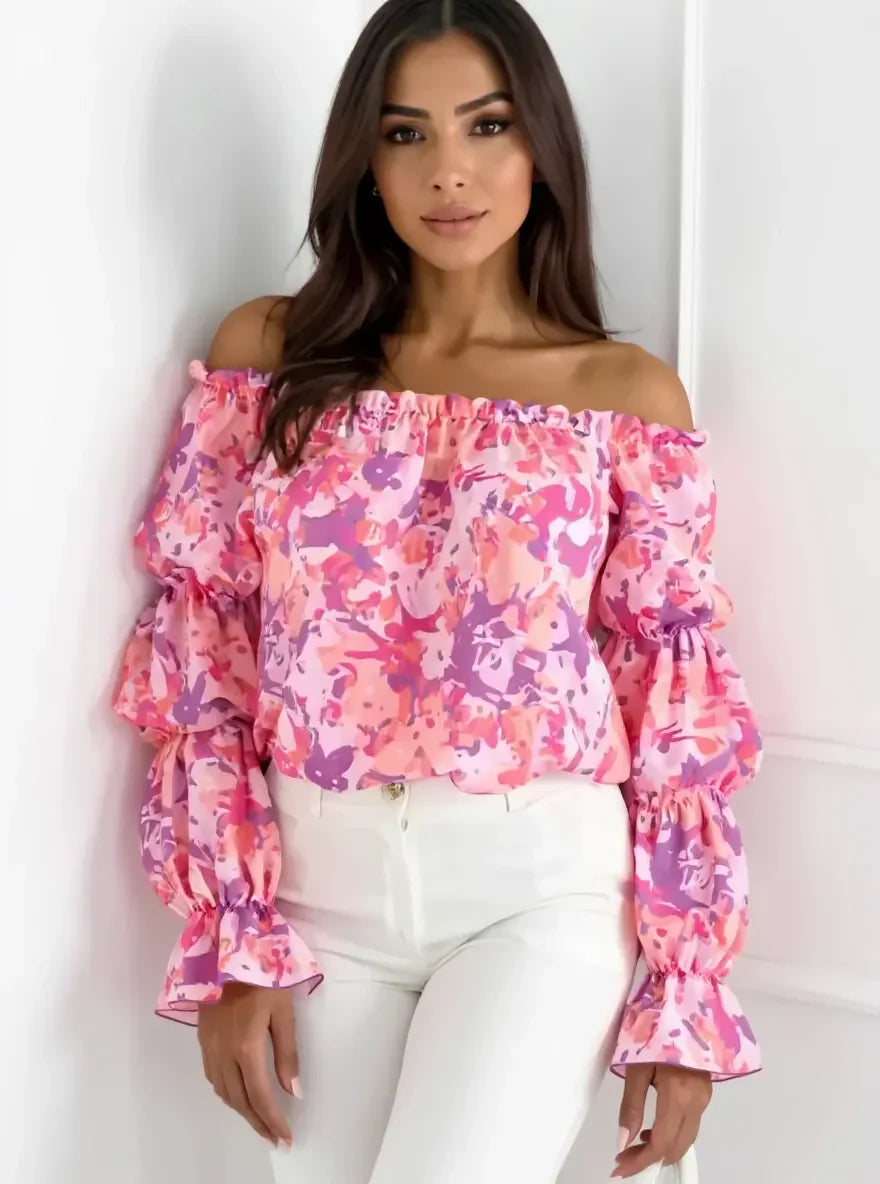 Off-Shoulder Floral Ruffle Blouse