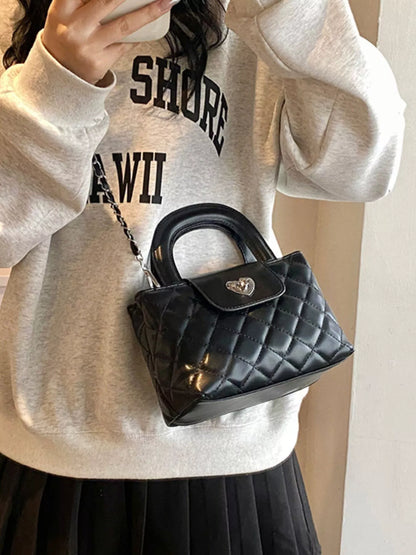 Quilted Heart Lock Crossbody Bag