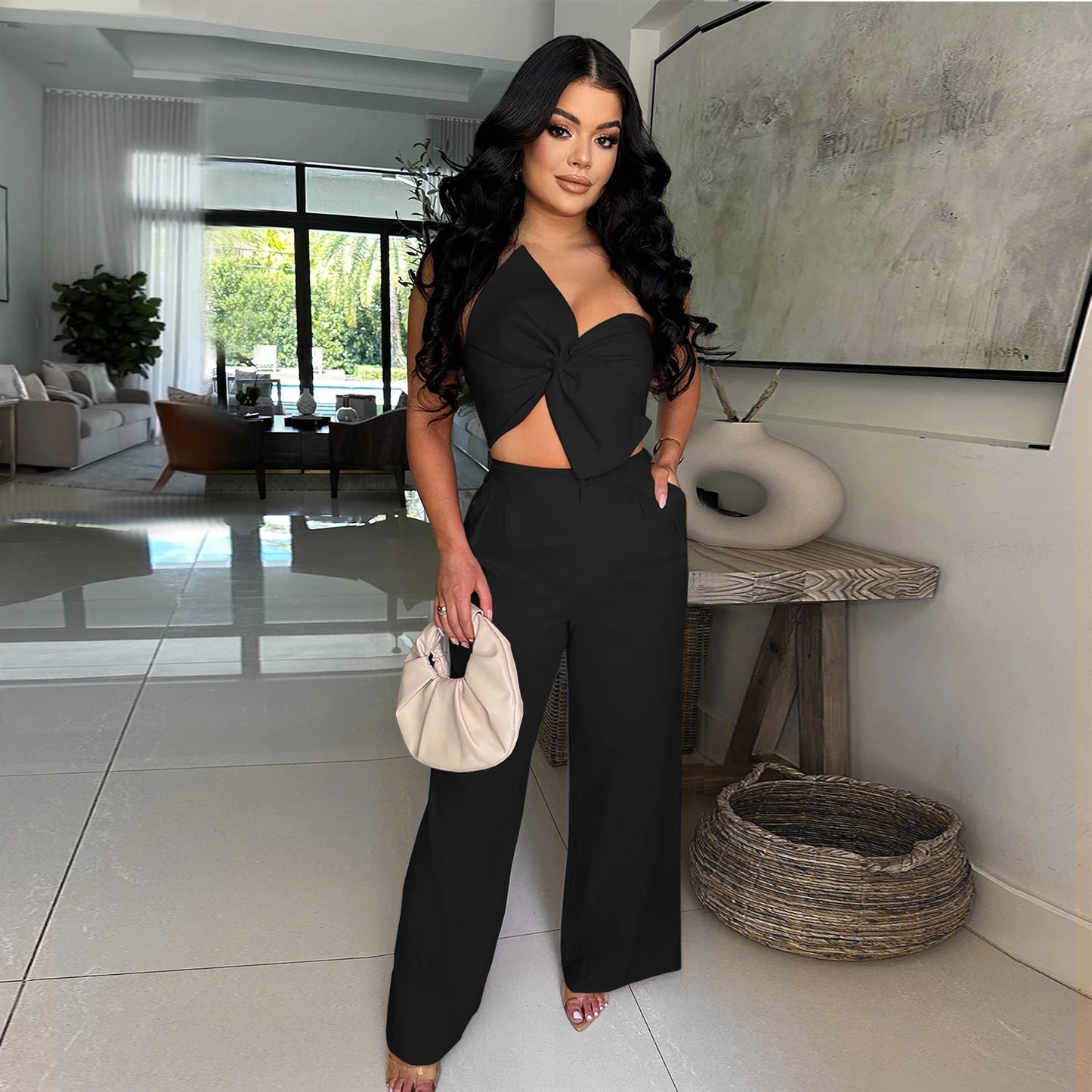 Butterfly knot casual pants set