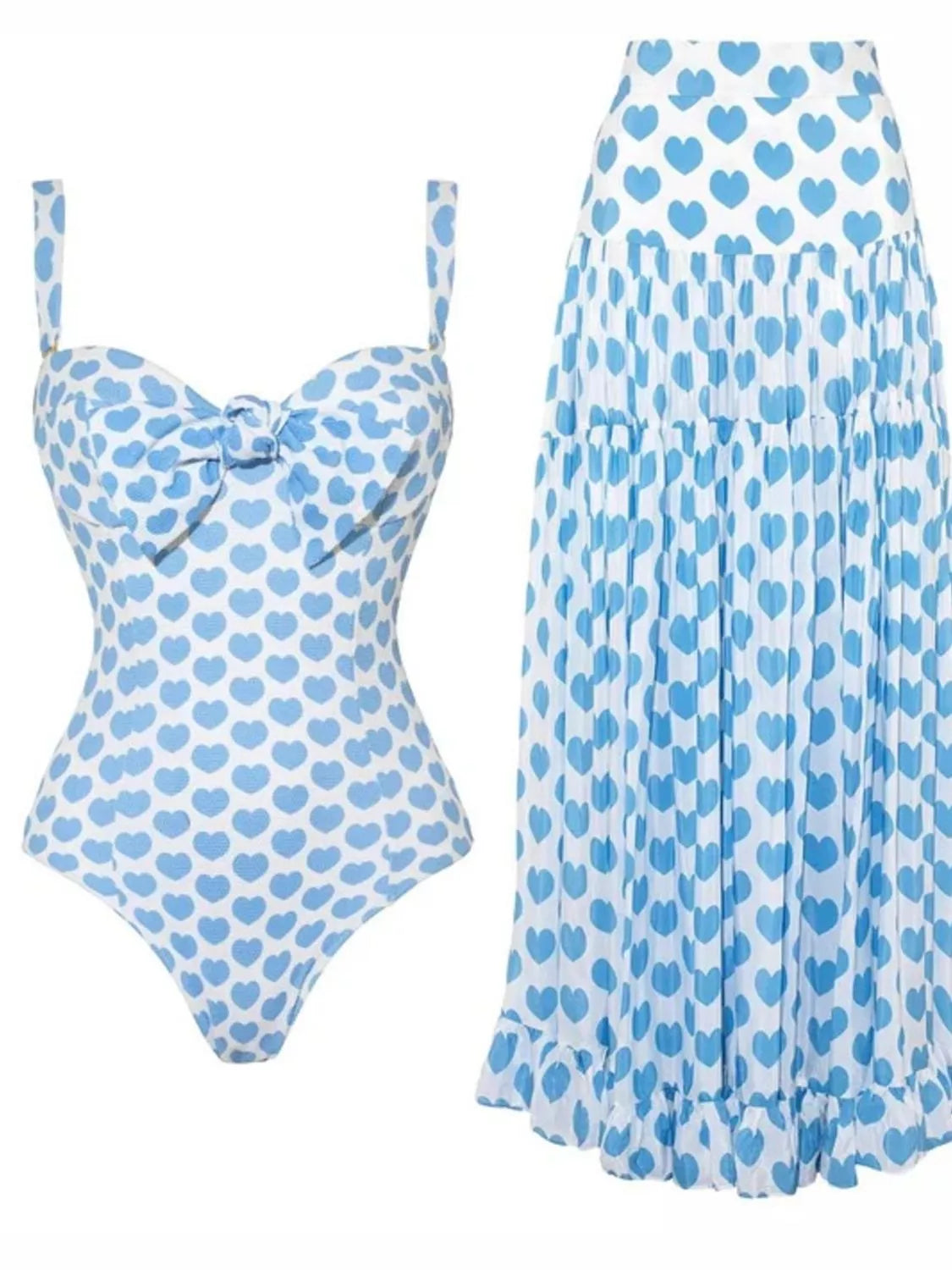 Printed One-Piece Swimwear and Skirt Set