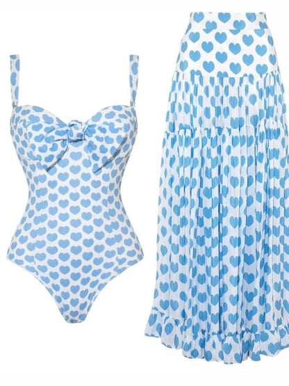 Printed One-Piece Swimwear and Skirt Set