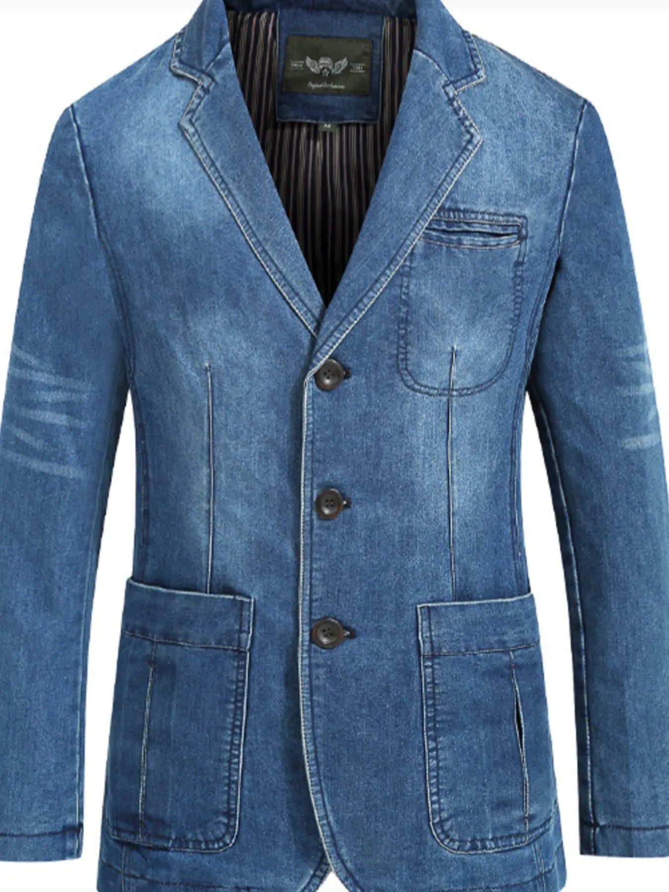 Men's Plus Size Single-Breasted Denim Jacket